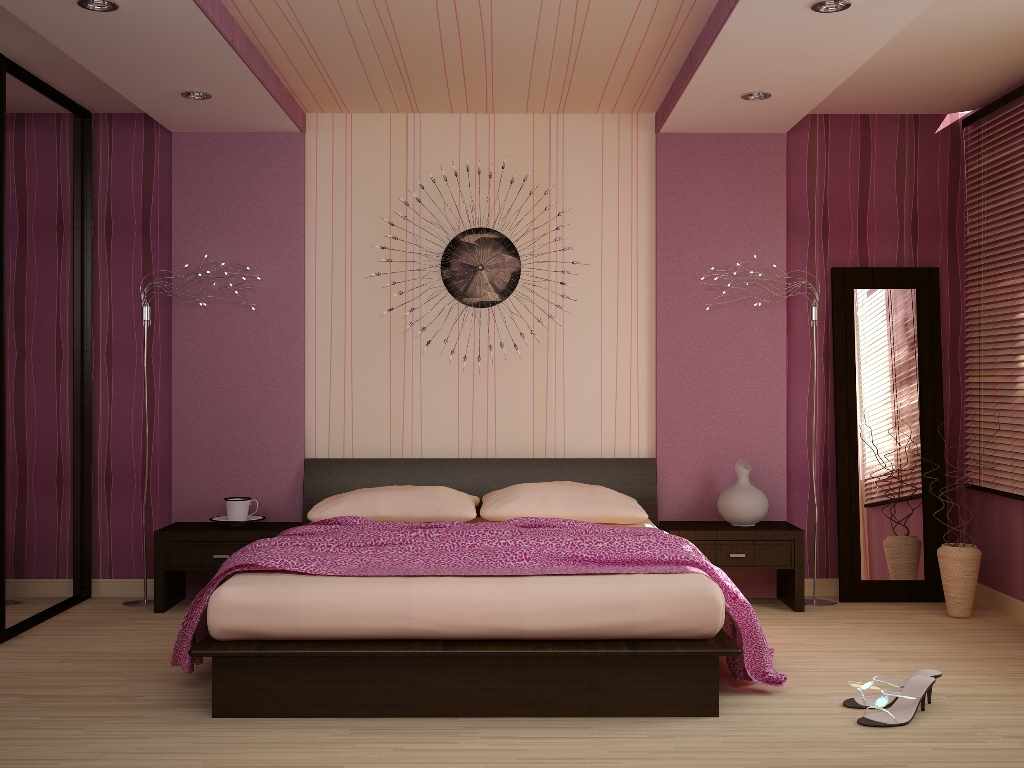 идеята за необичайна декорация на стила на стените в спалнята