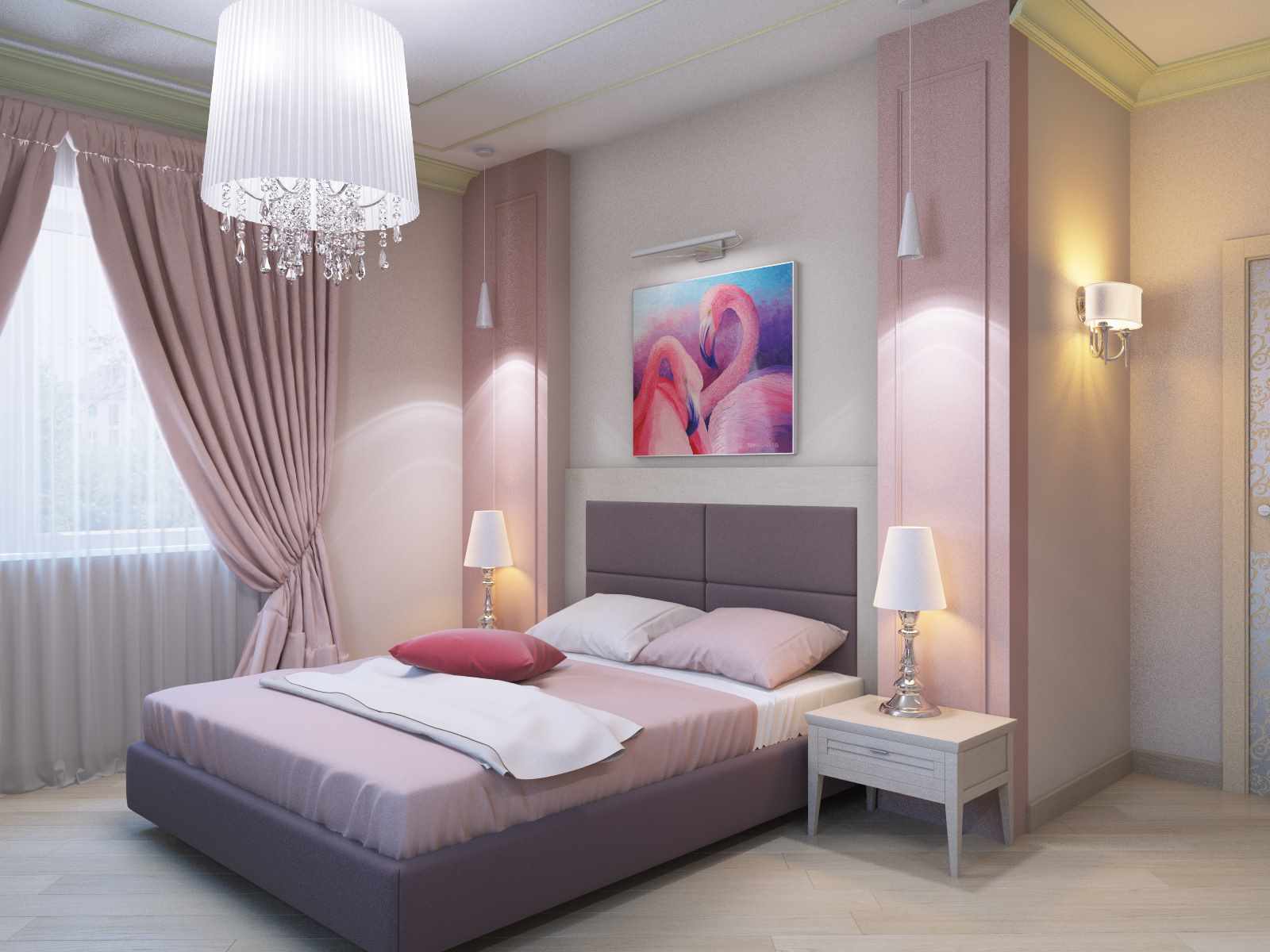مثال على زخرفة مشرقة لأسلوب الجدران في غرفة النوم