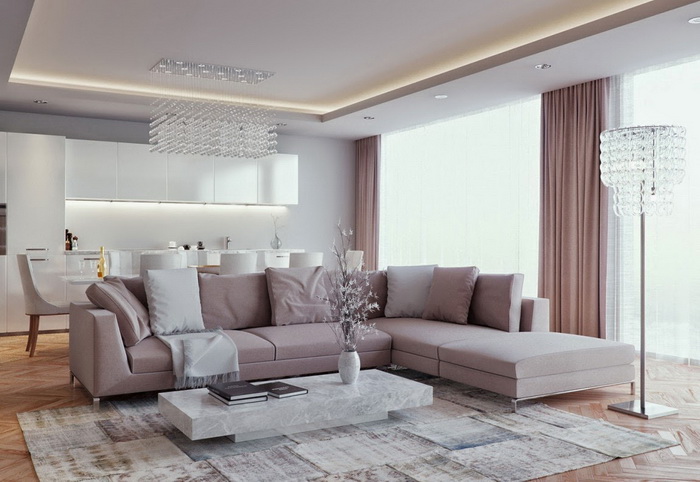 Upholstered furniture in the design of the center of the living room