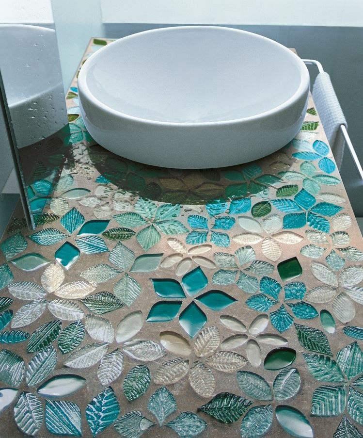 Countertop in the bathroom with mosaic tiles