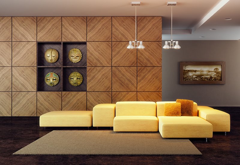 Pannelli in legno nel soggiorno moderno