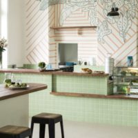 Washable wallpaper in the design of the walls of the kitchen