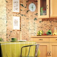 Imitation of natural stone with wallpaper on the kitchen wall