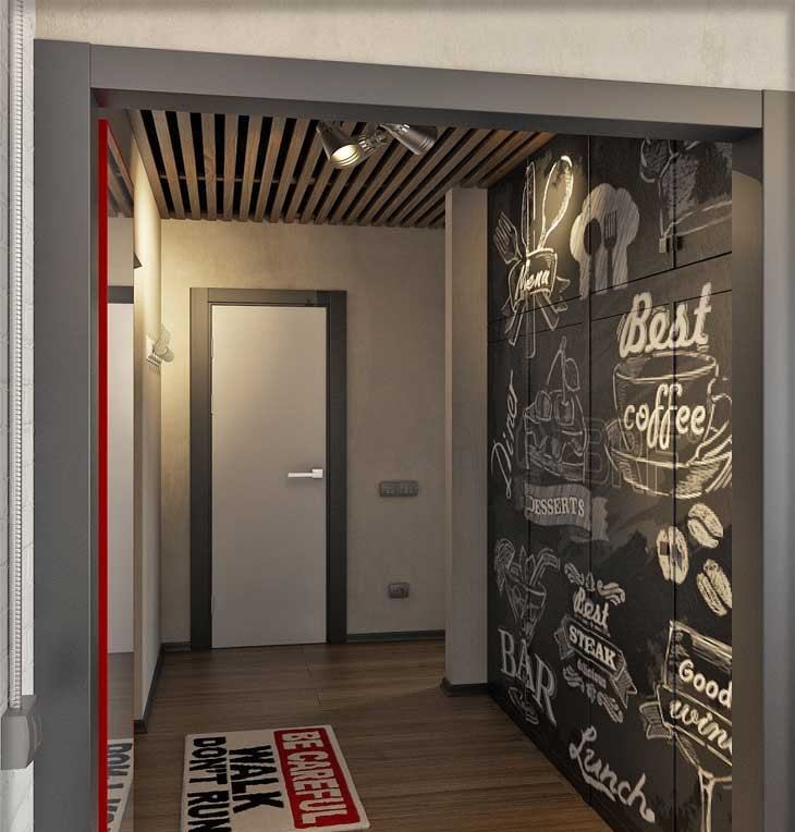 Concevoir un hall d'entrée avec une planche d'ardoise dans un appartement d'une pièce