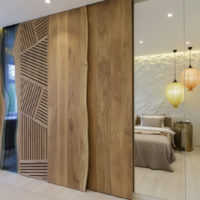 Partition in the bedroom from wooden panels