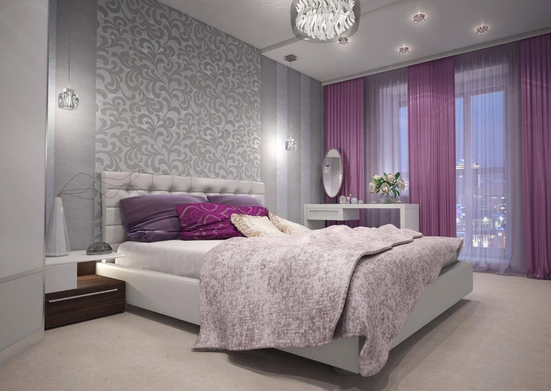 Appartement de chambre gris-violet intérieur d'un appartement de ville
