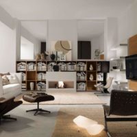 Open shelving in the living room interior