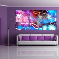 Abstract painting in a purple living room