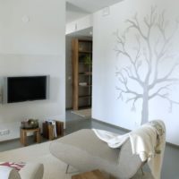 Images of trees in the design of the living room
