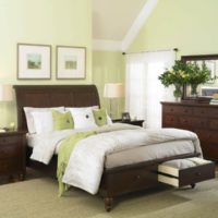 Tonalità chiare di oliva nel design della camera da letto
