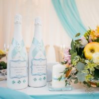 Festive decoration of wedding bottles
