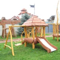 Playground made of wood at the cottage