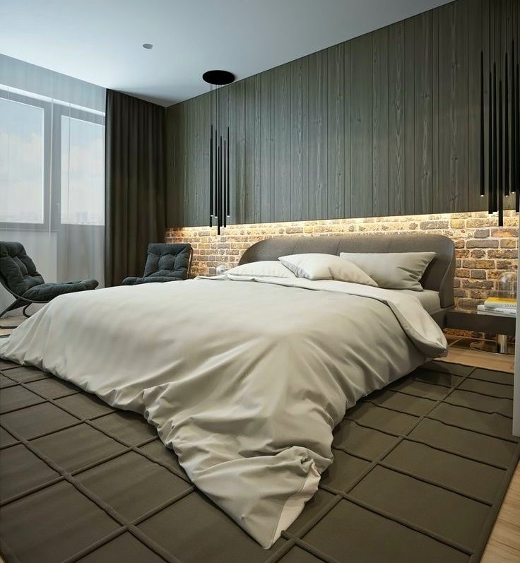Aged brick in a minimalist style bedroom interior