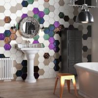 Mosaic of hexagonal ceramic tiles in the design of the bathroom