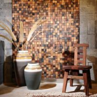 Wooden mosaic in the living room interior