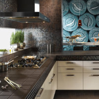 Mosaic in the decor of the kitchen in dark colors