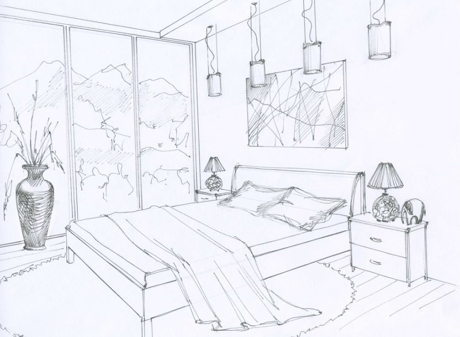 Future chambre design, dessiné à la main sur papier