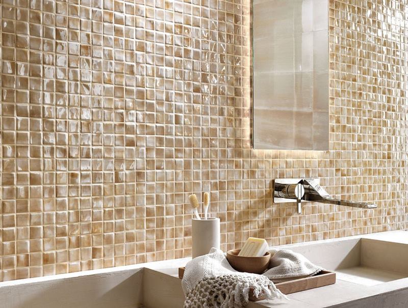 Ceramic mosaic on the bathroom wall