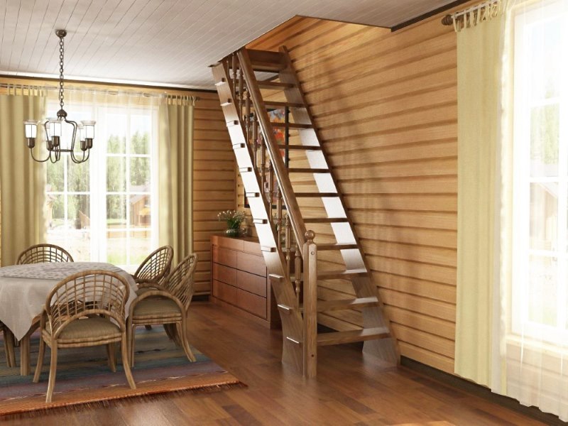 Option escalier pour un petit salon d'une maison de campagne