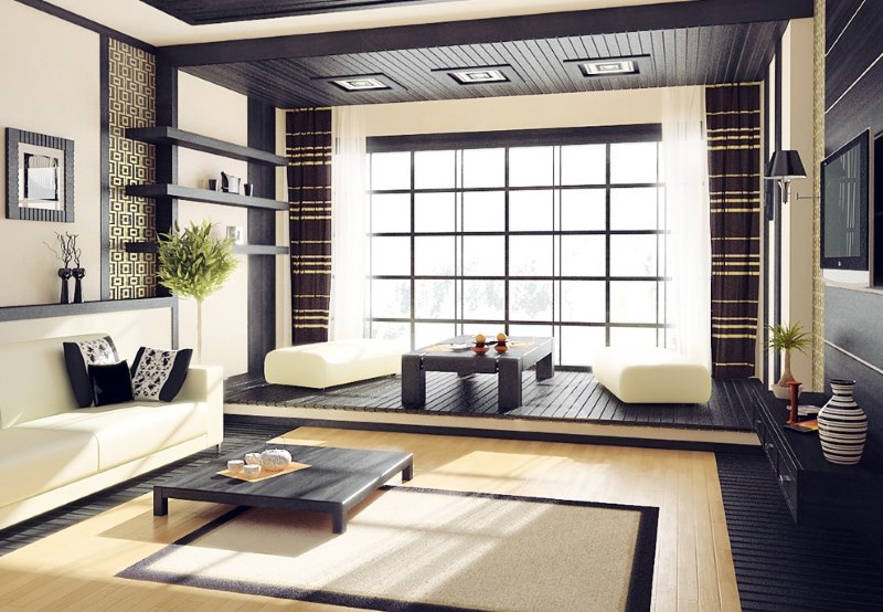 Pavimenti laminati in stile giapponese su un pavimento del soggiorno in stile giapponese