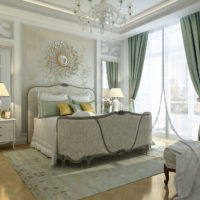 Decorazione degli interni della camera da letto in colori pastello