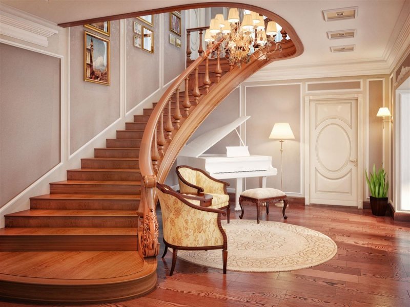 Escalier en bois dans le hall d'une maison privée