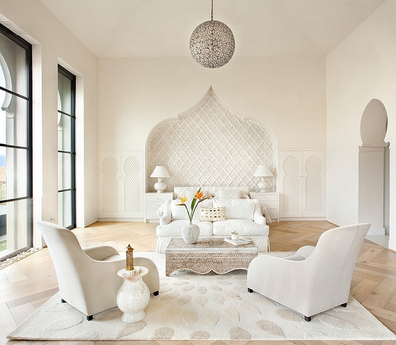 White living room with decorative niche in the wall