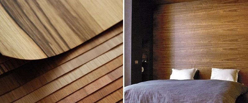 Wallpaper made of natural wood veneer in the interior