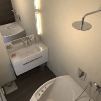 Smėlio spalvos atspalviai vonios kambario dizaine