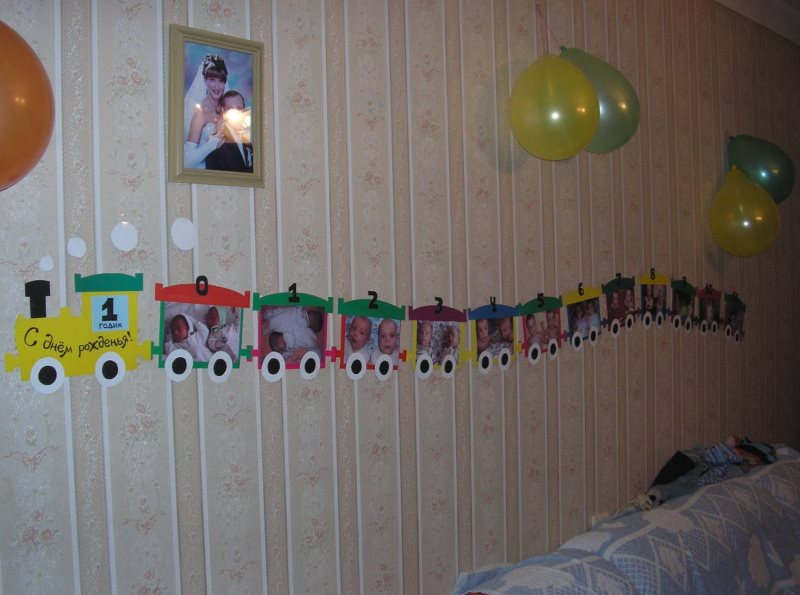 Collage di foto di un bambino nella progettazione di una stanza di compleanno