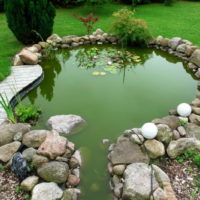 Kavicsos kő egy kerti tó körül