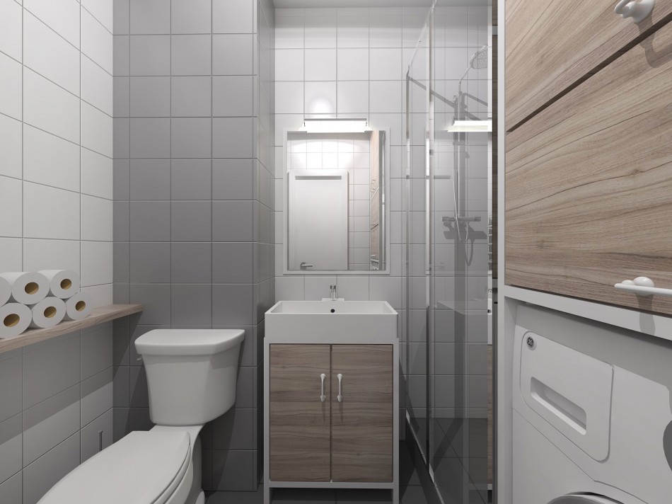 Design del bagno in un monolocale di una casa a pannelli
