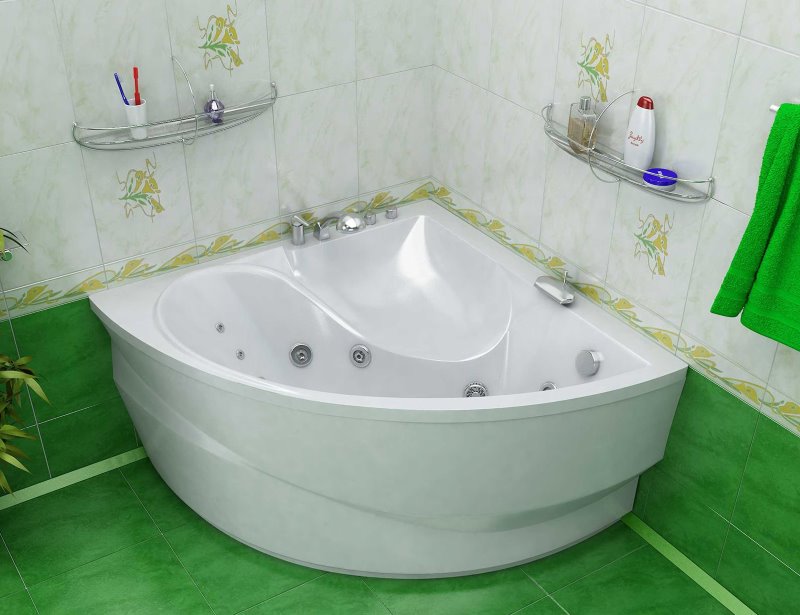 Corner bathtub in the interior of the room for water treatments