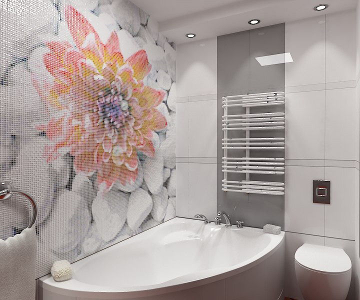 Bellissimo fiore mosaico sul muro del bagno