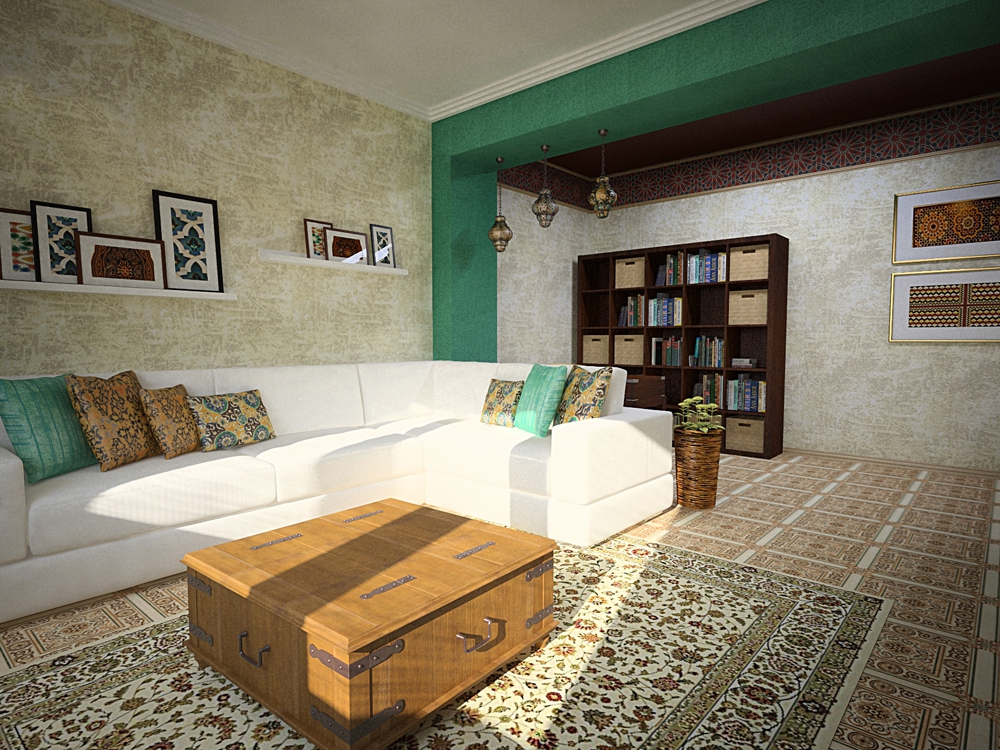 Canapé blanc dans le salon de style marocain
