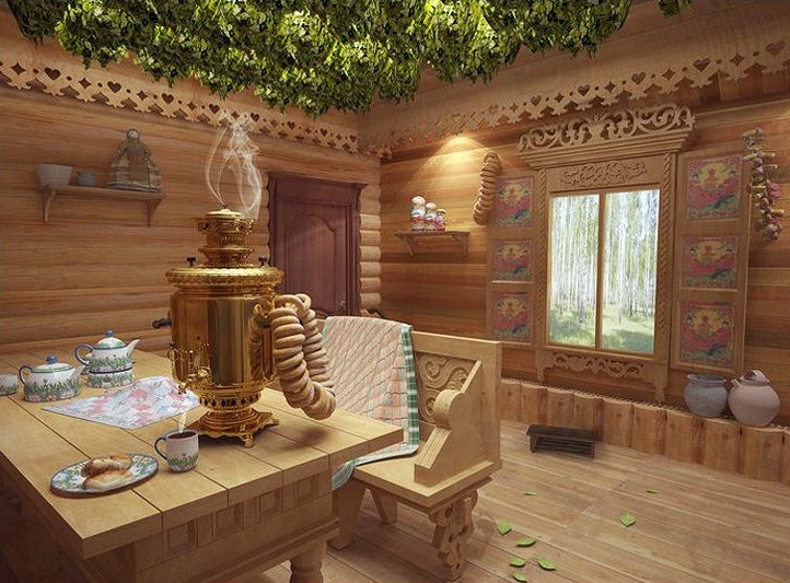 Interior design di una sala relax in un bagno russo