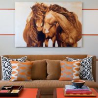 Wall decoration over brown sofa