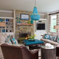 Provence style living room with blue ceiling light