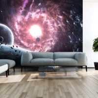 Espace photo papier peint sur le canapé dans le salon d'une maison privée