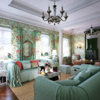 Colore menta all'interno del soggiorno in stile provenzale