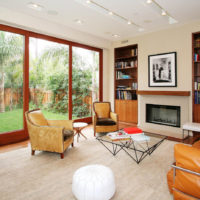 Panoramic windows with brown frames