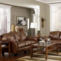 Upholstered furniture with brown leather upholstery