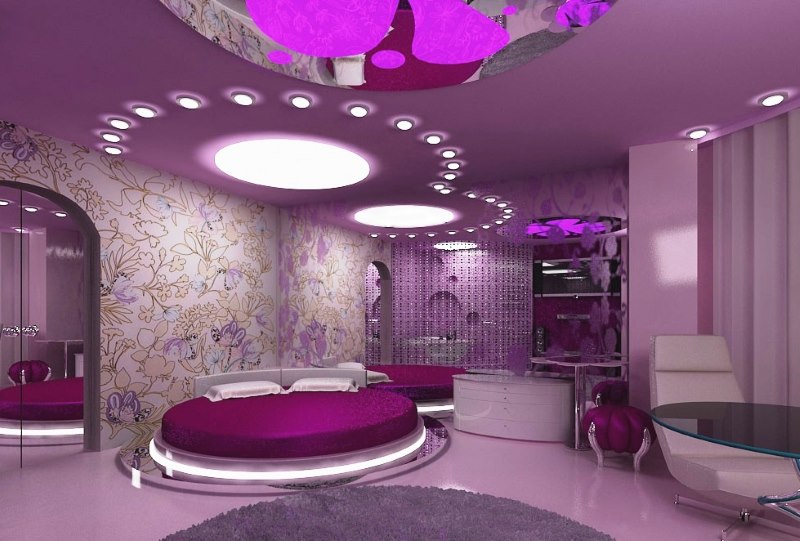 Intérieur de chambre de style cosmique dans les tons violets