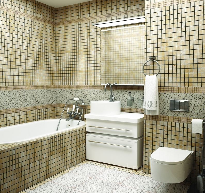 L'interno del bagno con un mosaico di colori pastello