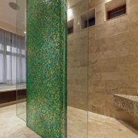 Parete divisoria bagno con rivestimento in mosaico verde