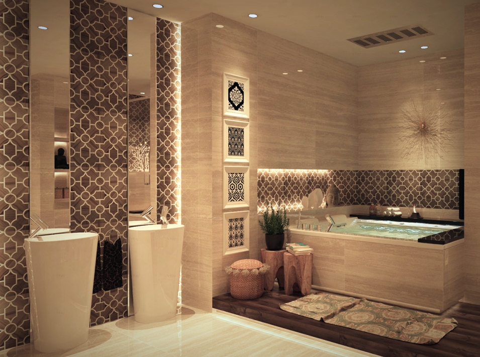 Intérieur de salle de bain de style marocain
