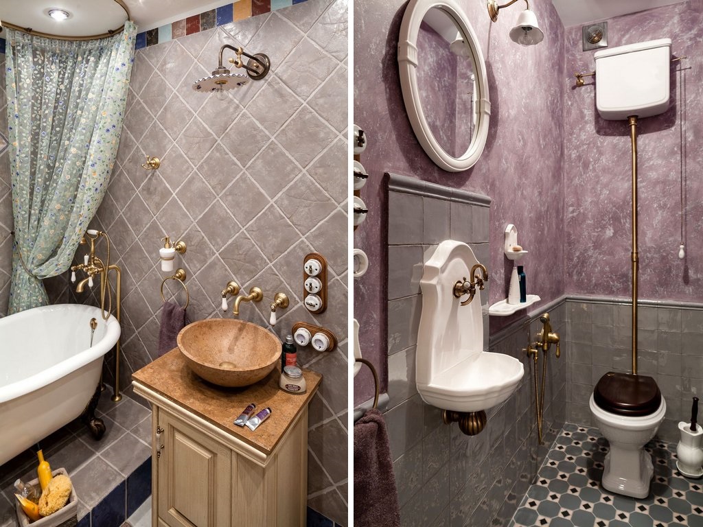 Intérieur de salles de bains séparées de style provençal
