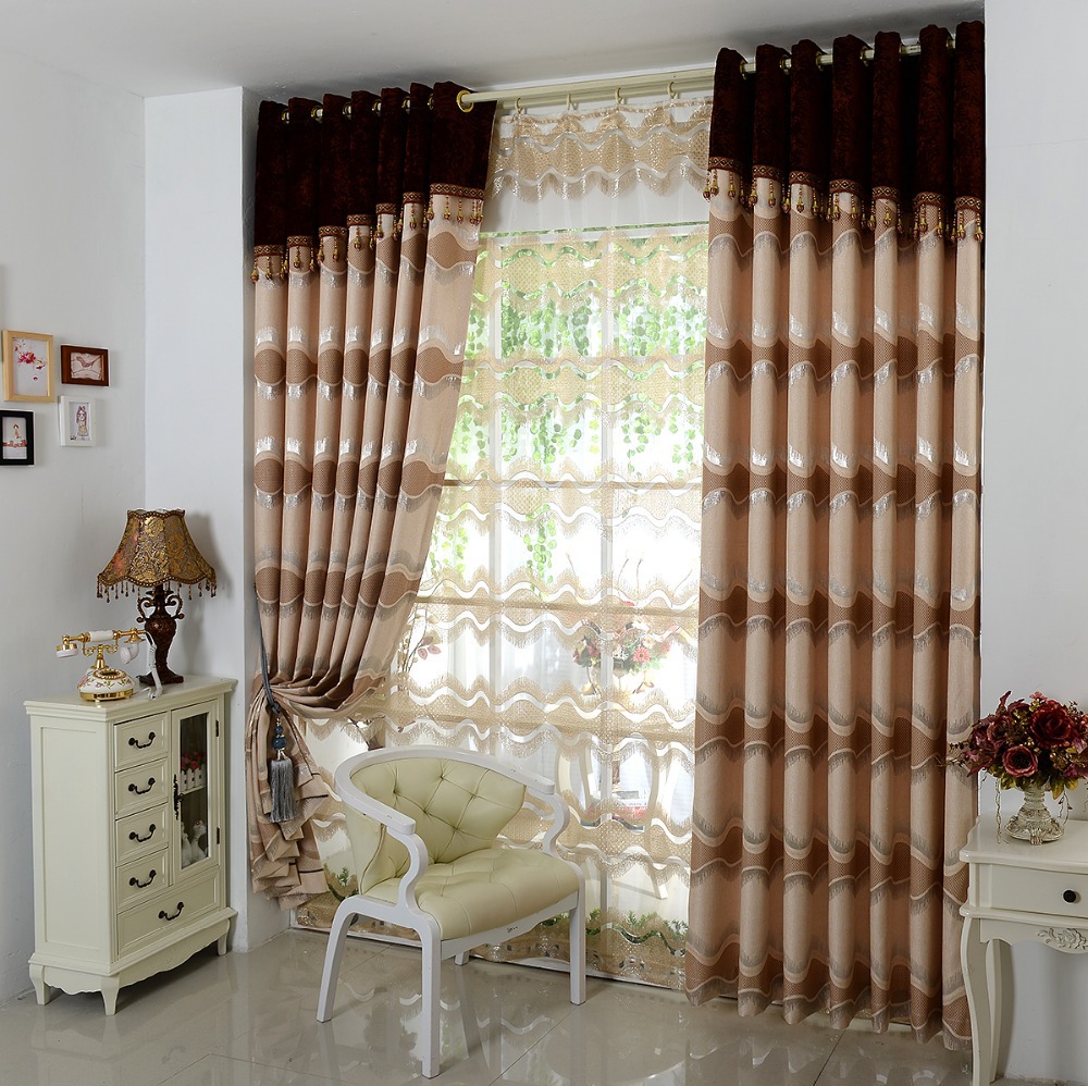Drapes on the bedroom window in a classic style