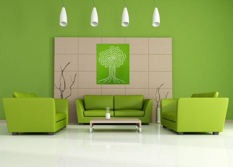 Conception de salon vert minimaliste
