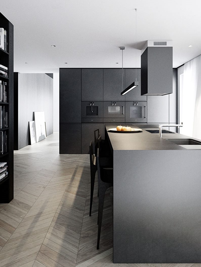 Design minimaliste de cuisine noir et blanc